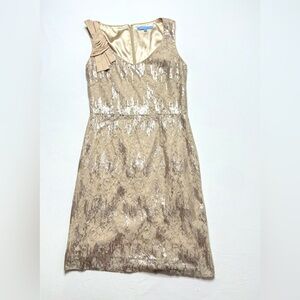 Antonio Melani Gold Lace & Sequins Sleeveless Dress with Bow Accent Size 6